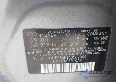 2010 Hyundai Elantra Touring Gls из США, поврежденный, VIN KMHDC8AE1AU082909